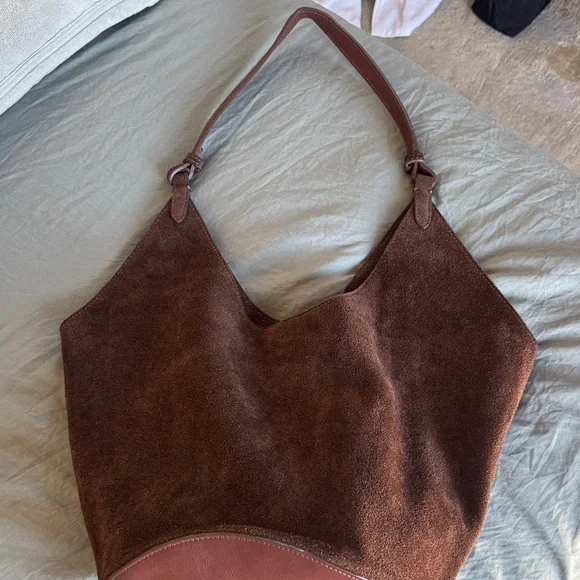 Women's Brown Suede Shoulder Bag - Picture 2 of 5